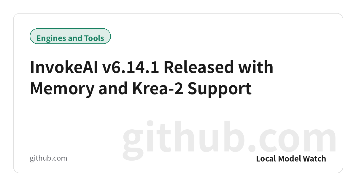 InvokeAI v6.14.1 Released with Memory and Krea-2 Support