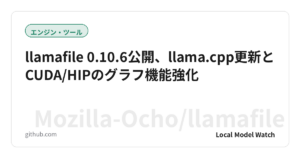 llamafile 0.10.6公開、llama.cpp更新とCUDA/HIPのグラフ機能強化