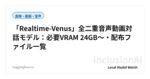 「Realtime-Venus」全二重音声動画対話モデル：必要VRAM 24GB〜・配布ファイル一覧