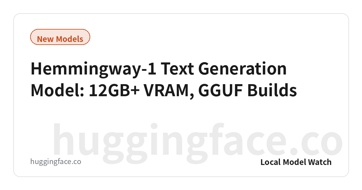 Hemmingway-1 Text Generation Model: 12GB+ VRAM, GGUF Builds