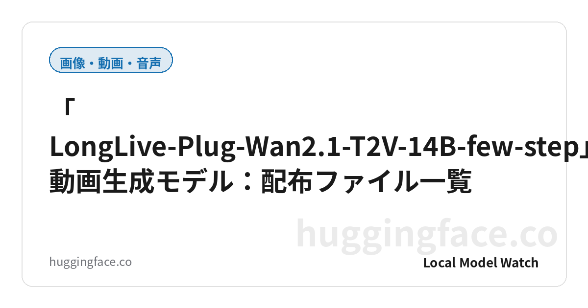 「LongLive-Plug-Wan2.1-T2V-14B-few-step」動画生成モデル:配布ファイル一覧