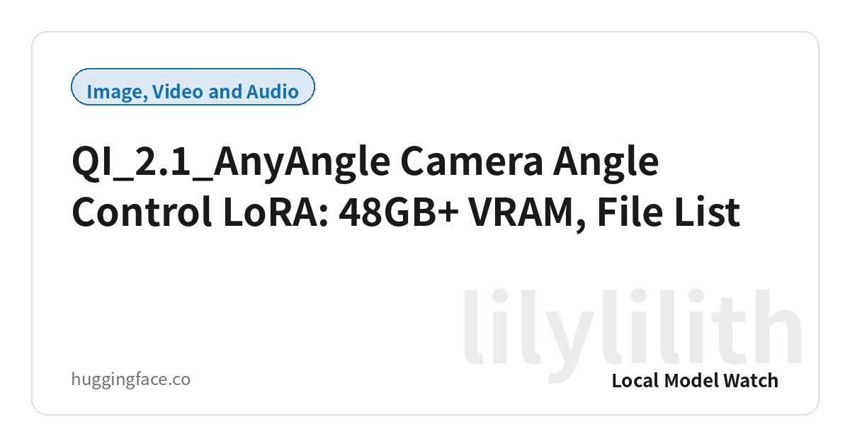 QI_2.1_AnyAngle Camera Angle Control LoRA: 48GB+ VRAM, File List
