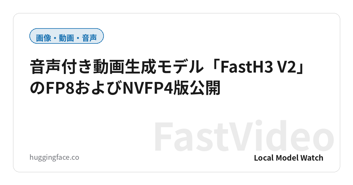 音声付き動画生成モデル「FastH3 V2」のFP8およびNVFP4版公開